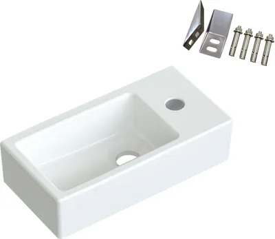 Produktbild von AQUALAVOS Waschbecken Handwaschbecken weiß eckig klein Badezimmer Gäste wc wandhängend mit Hahnloch(rechts) BxTxH: 40,5x20x10,5 cm ohne Unterschrank und Überlauf Eckwaschbecken