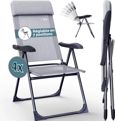 Image de CASARIA® 4x Chaises de jardin pliantes Gris Chiné en aluminium avec accoudoirs dossier réglable plage piscine camping voyage