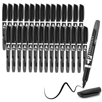 Immagine prodotto di Pennarello indelebile nero, set da 30 pezzi, punta fine, resistente all'acqua, ad asciugatura rapida, ideale per legno, pietra, metallo, plastica e vetro