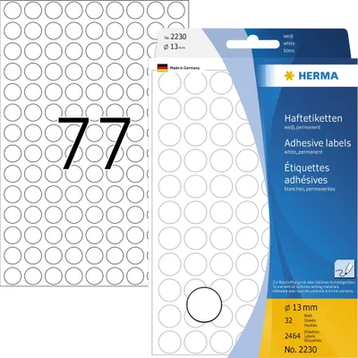 Produktbild von Vielzwecketiketten weiß Ø 13 mm rund Papier matt 2464 St.