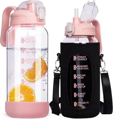 Zdjęcie produktu dla Szklana butelka na napoje 1,5 l, znacznik czasu, słomka, szczelna, do sportu