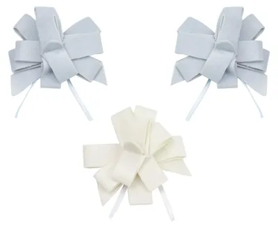 Productafbeelding van 3 satijnen linten, lichtblauw + wit, 9 cm, voor doopdecoratie - universele maat