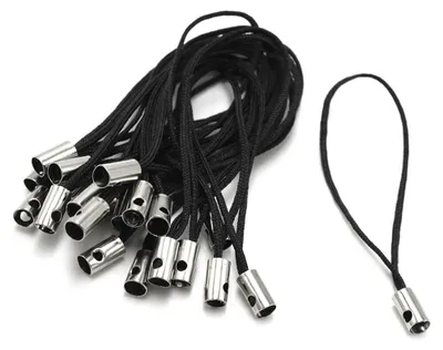Produktbild von Vintageparts Handyanhänger schwarz mit platinfarbener Endkappe, 20 Stück