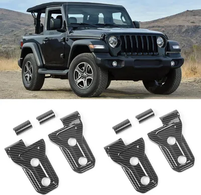 Image de couverture de charnière de porte en 8 parties avec texture en fibre de carbone, adaptée à la Jeep Wrangler JL 2018