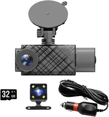 Obrázok produktu pre 3-objektívová autokamera s 2-palcovým displejom s rozlíšením 1080p, čierna, 32 GB, nočné videnie, cyklické nahrávanie