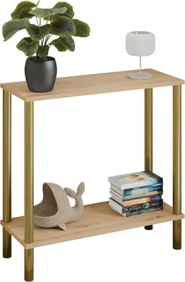 Zdjęcie produktu dla Konsola nowoczesna z półką 80x30x80 cm metalowa złota do przedpokoju