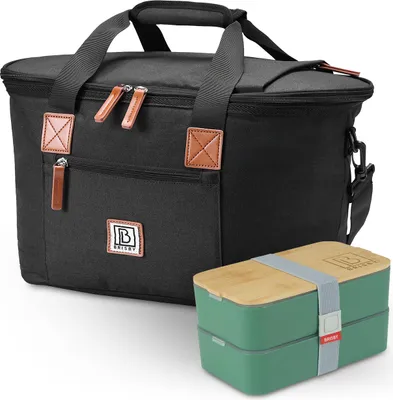 Produktbild von Brisby Kühltasche – Einkaufstasche – Shopper – Schultertasche 21 l – inklusive Kühlelementen und doppelter Lunchbox – Schwarz