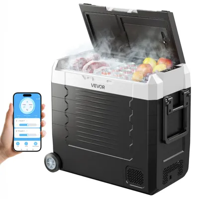 Produktbild von VEVOR Kompressor Kühlbox 12/24 V DC 100–240 V AC, Autokühlschrank 55 L mit App-Steuerung & Rädern & 2 Temperaturzonen (-20 °C bis 20 °C), Tragbarer Kühlschrank für Wohnmobile Boote Camping Angeln