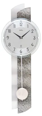 Produktbild von AMS F5322 Pendel-Funkwanduhr mit silberfarbenem Holzgehäuse und Aluminium