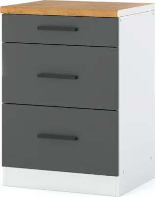 Zdjęcie produktu dla Szafka Kuchenna Dolna Z Blatem 3 Szuflady Blande 60Cm Biała Szara