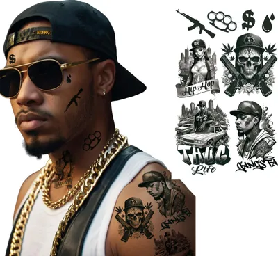 Immagine prodotto di World Cultures Motifs Carnival Tattoo temporaneo Urban Street Art Festival Designs Cult Details Gangster, Colore: Nero