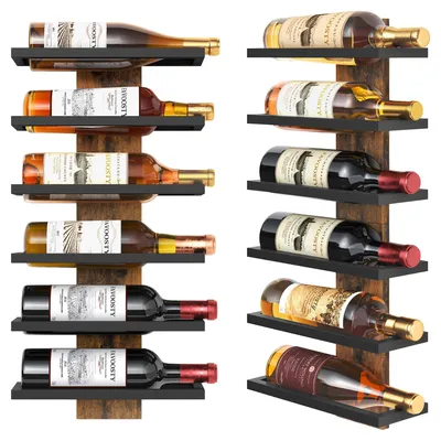 Wand-Weinregal 6 Flaschen, Holz & Metall, 6 Etagen, Hängend