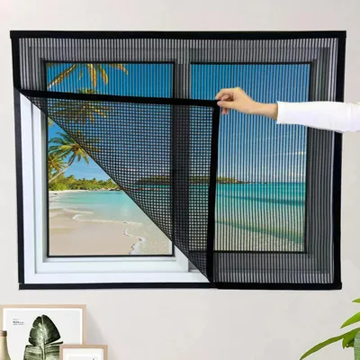 Produktbild von Mückennetz für Fenster - Insektenschutzgitter - Klettverschluss - Ohne Bohren - 60 x 80 cm - Schwarz