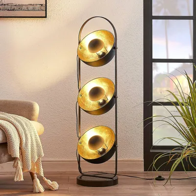 Zdjęcie produktu dla Lampa podłogowa Lindby Muriel, 3 światła, czarny/złoty, metal