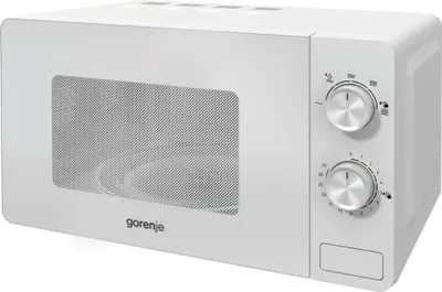 A white Gorenje solo microwave oven is shown from a three-quarter front view against a white background.