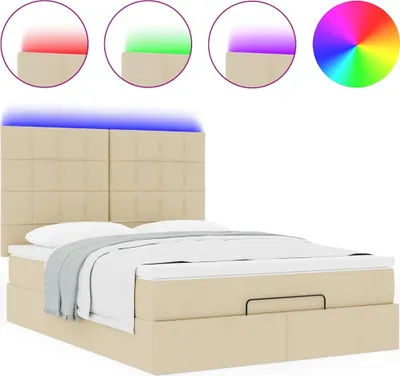 Produktbild von Ottoman-Bett mit Matratze & LEDs Creme 140x190 cm Stoff