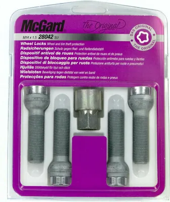 Imagen del producto de Juego de candados para llantas MCGARD originales, cromados, con rosca M14, boca de 17 mm y longitud de 48,9 mm