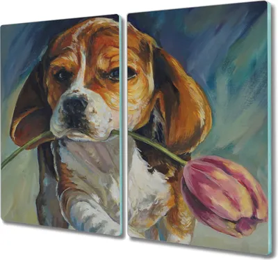 Produktbild von Coloray Herdabdeckplatte 2x30x52 cm Schneidebrett Kochplattenabdeckung Küchenbrett Hackbrett - Blumen-Haustierhund