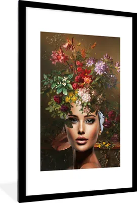 Produktbild von MuchoWow® MuchoWow® Gerahmtes Poster Frau - Blumen - Farben 60x90 cm - Poster mit zchwarzem Bilderrahmen - Dekoration - Wandposter Wohnzimmer - Hochwertig