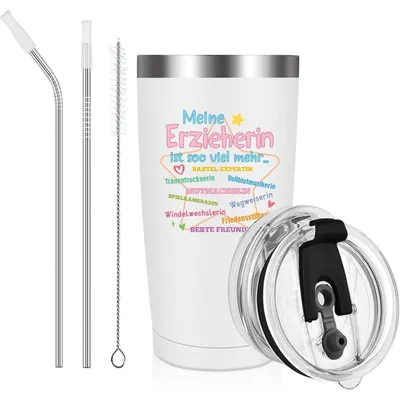 Productafbeelding van Livole: Cadeau-ideeën voor pedagogisch medewerkers: Thermobeker 600 ml, wit - Bedankcadeau en afscheidscadeau voor kinderopvang, leerkracht