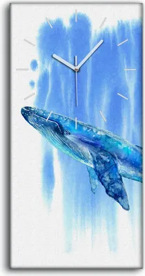 Produktbild von Küche Wohnzimmer Wand Leinwand Uhr 30x60 Kunst groß er Blau Wal und Wasser Meer - weiße Hände