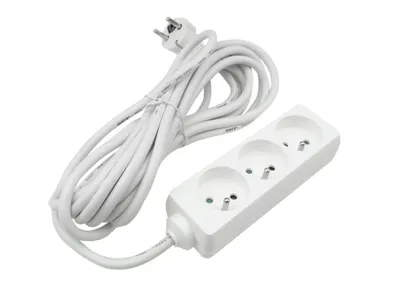 Obrázek produktu pro Prodlužovací kabel, zásuvková lišta, trojnásobná, 5 metrů, se zemnícími kontakty, 3x1,5 mm, bílá