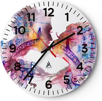 Produktbild von Wanduhr - Rund - Glasuhr - Paar Liebe Frau urban - 30x30cm - Schleichendes Uhrwerk - Lautlos - zum Aufhängen bereit - Dekoration Modern - Wanddekoration aus Glas - C4AR30x30-3132