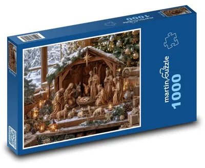 Produktbild von Puzzle 1000 Winterkrippe bei Kerzen - martinpuzzle