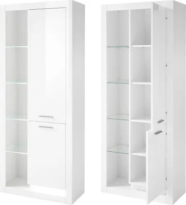 Produktbild von Vitrinenschrank Mailand-61, modernes und zeitloses Design, in Hochglanz Weiß - B/H/T: ca. 80/195/37 cm