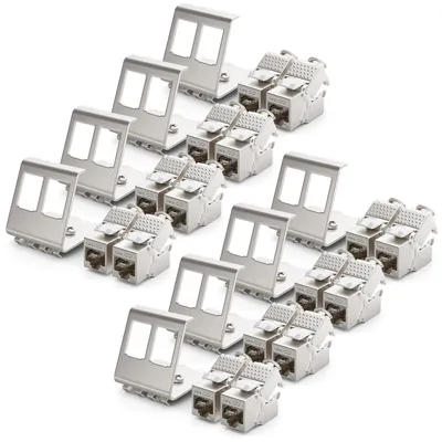 Produktbild von deleyCON CAT6a Keystone Jack Modul 2-Port Hutschienenadapter, 16 Stück