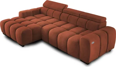 Image de Canapé d'angle OMBO 285x168x77/97 cm, Côté gauche Avec fonction sommeil, Assise extensible électriquement, Appuie-tête réglables, Pieds en hêtre foncé, Tissu SALVADOR hydrophobe - Bleu Cemno