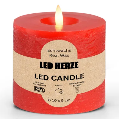 Immagine prodotto di Candela a LED a colonna di cera, fiamma tremolante, Ø 10x9 cm, rosso