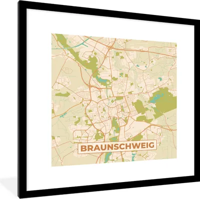 Produktbild von MuchoWow® Gerahmtes Poster Braunschweg - Karte - Vintage - Stadtplan 40x40 cm - Poster mit Schwarzem Bilderrahmen Wandposter Rahmen Foto Bilder - Poster - Plakat im Rahmen