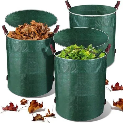 Immagine prodotto di Sacchi per rifiuti da giardino con coperchio, 272 litri, set da 3 - sacchi pieghevoli per giardino - contenitori per rifiuti da giardino - sacchi per foglie - sacchi per rifiuti da giardino - riciclaggio - 76 x 67 cm - verde