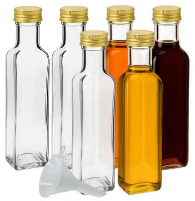 6 Glasflaschen 500 ml mit Schraubverschluss und Trichter