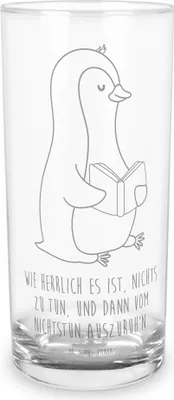 Produktbild von Mr. & Mrs. Panda Tumbler Pinguin Buch 400 ml - Transparent - Geschenk, Glas, Wasserbecher, Ferien, Cocktailglas, Longdrinkglas, Geschenkglas