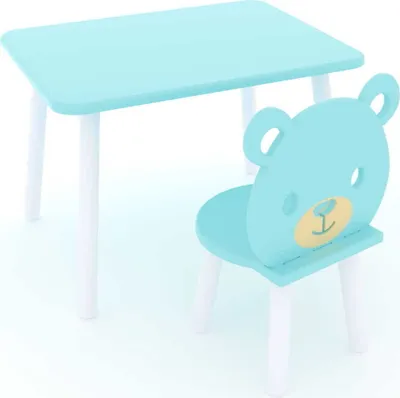 Produktbild von DEKORMANDA – Kindertisch mit Stuhl – Möbel für ein Kinderzimmer – ein Stuhl in Teddybärform für kleine Tierliebhaber