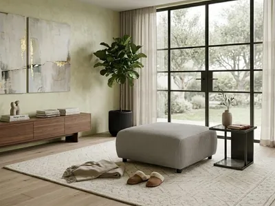 Produktbild von Beiger Textilhocker weicher quadratischer Fußhocker Ottomane Wohnzimmer