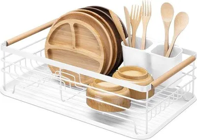 Immagine prodotto di Scolapiatti con portaposate estraibile e vaschetta di raccolta - Scolapiatti per piatti, ciotole e pentole Dish Drainer