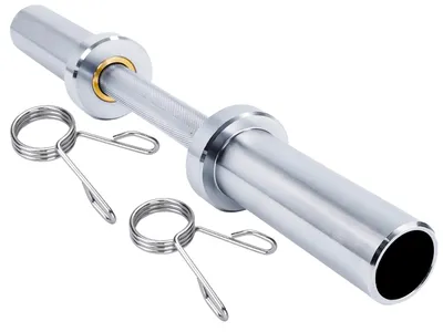 Imagen del producto de Barra olímpica de 51 cm de longitud, con un diámetro de 50 mm, y un agarre rugoso de 28 mm, ideal para entrenamiento de fuerza