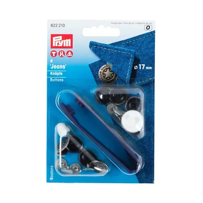 Produktbild von Prym Nähfrei-Jeans-Knöpfe, American Star, 17mm, altsilber, Nieten-Druckknopf-Verschluss, Messing, Kunststoff, Silber, 1,7 cm, 8 Stück(e)