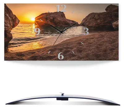 Produktbild von ARTland Wanduhr, gebogen Quarzuhr - schwarzer Zeiger Sonnenuntergang und Strand Größe: 60x30 cm