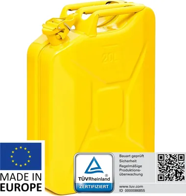 Produktbild von BW® Kraftstoffkanister Metall Benzinkanister 20 Liter - Gelb RAL 1018 - UN-Zulassung - Hergestellt in Europa