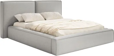 Image de Selsey Tilves - Lit rembourré 200x200 avec sommier, sommier à lattes, chenille, gris clair