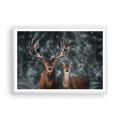 Produktbild von Gerahmtes Poster - Weißer Rahmen - Hirsch Rentier Reh - 100x70 cm - Wand Bild - Wanddeko - Wandbilder - Kunstposter - Wandposter - Bilderrahmen - Bilder - Kunstdruck - P2WAA100x70-5060