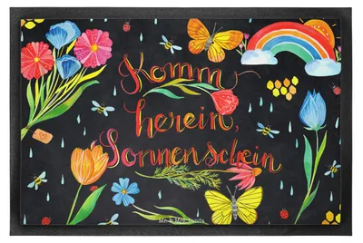 Produktbild von Mr. & Mrs. Panda fußmatte Komm herein Sonnenschein 40 x 60 cm - Schwarz - Geschenk, Spruch Positiv, Nacht, Fußabstreifer, Weisheit, Motivation, Schmutzmatte, Dekoration