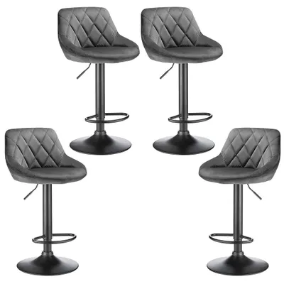 Produktbild von 4er Set Barhocker aus Samt Bistrohocker drehbar höhenverstellbar Barstuhl dunkelgrau