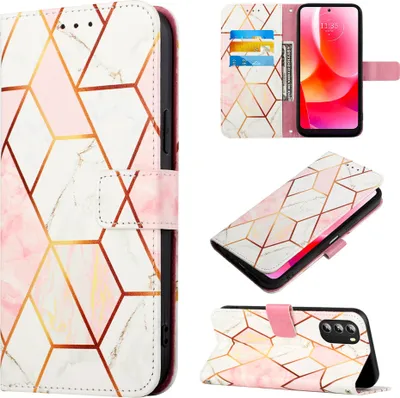 Produktbild von Moto G 5G 2022 Hülle, Marmor Motiv Kunstleder Tasche Wallet Kartenfächer mit Standfunktion Klapp Schutzhülle für Motorola Moto G 5G 2022 Roségold