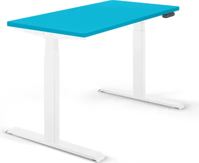 Produktbild von Schreibtisch elektrisch höhenverstellbar REC 120x60cm, Tischplatte Blau mit Gestell Weiss