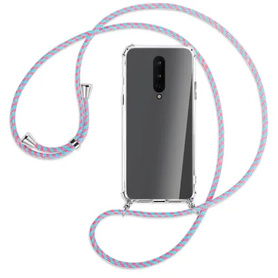 Produktbild von Handykette Backcover-Schutzhülle mit Band (Metall silberfarben) für OnePlus 8 - pink/mint